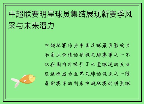 中超联赛明星球员集结展现新赛季风采与未来潜力