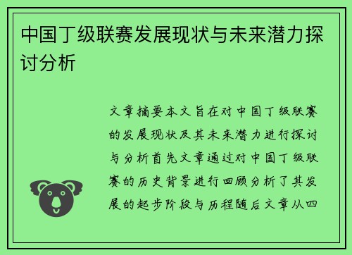 中国丁级联赛发展现状与未来潜力探讨分析